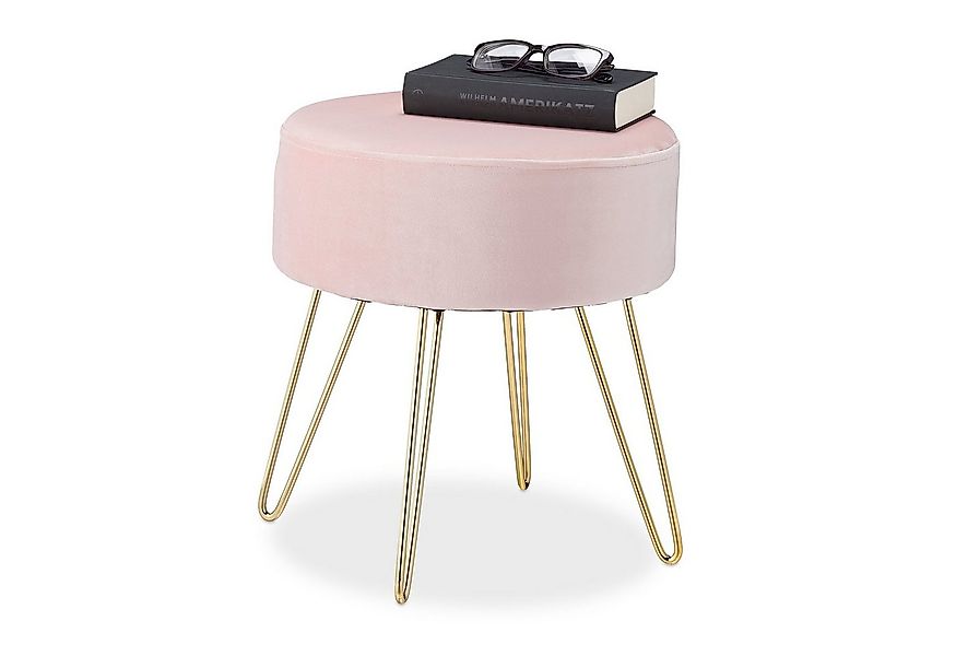 relaxdays Sitzhocker Samthocker mit Metallbeinen rosa günstig online kaufen