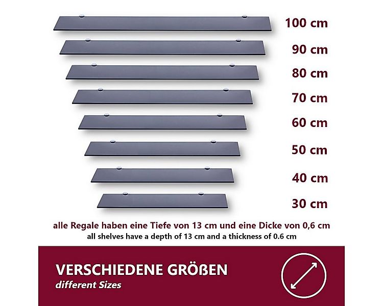 HOOZ Wandregal aus Sicherheitsglas mit Halterung - Schwarz - 70 x 13 x 0,6 günstig online kaufen