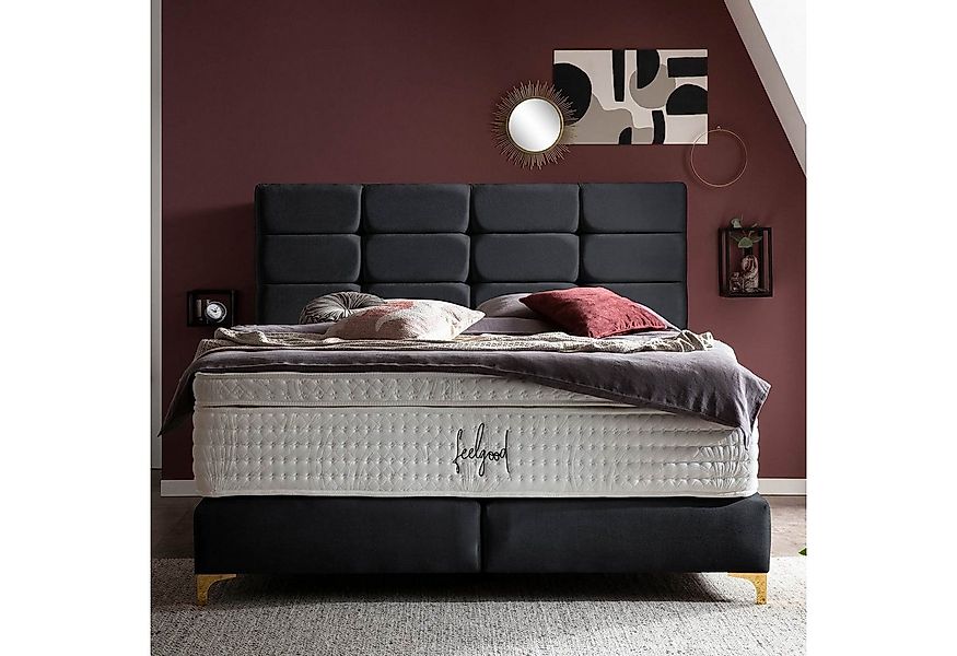 BettCo Boxspringbett Kansas (180 x 200 cm, in Schwarz Samt), Kachel-Design, günstig online kaufen