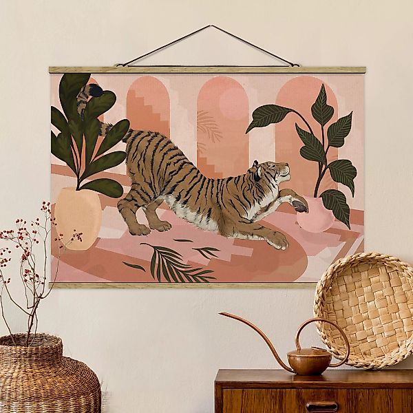 Stoffbild Tiere mit Posterleisten - Querformat Illustration Tiger in Pastel günstig online kaufen