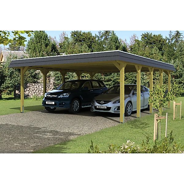 Skan Holz Carport Spreewald 585 cm x 741 cm schwarze Blende günstig online kaufen