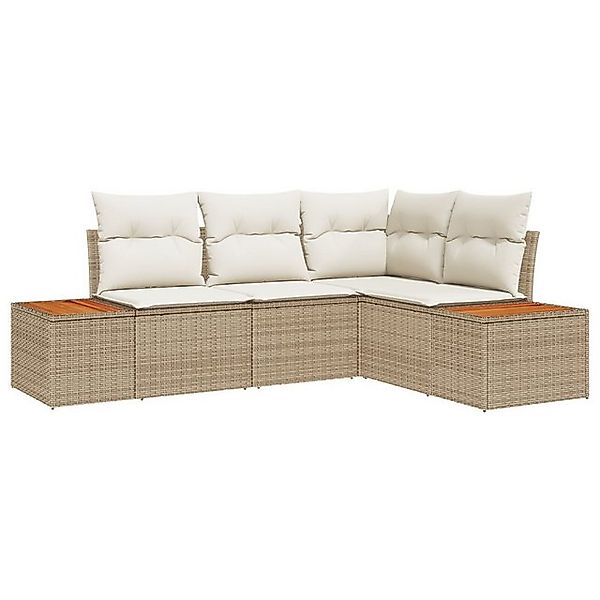 vidaXL Loungesofa 4-teiliges Garten-Sofaset mit Kissen Beige Poly Rattan, 4 günstig online kaufen