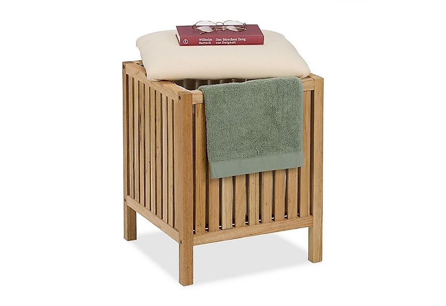 relaxdays Wäschekorb aus Walnussholz mit Sitz (1 St) günstig online kaufen