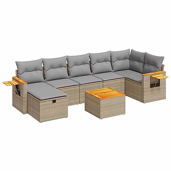 vidaXL 8-Tlg Garten-Sofagarnitur mit Kissen Beige Poly Rattan 3325993 günstig online kaufen