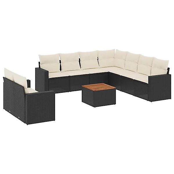 vidaXL 10-Tlg Garten-Sofagarnitur mit Kissen Schwarz Poly Rattan 3256518 günstig online kaufen