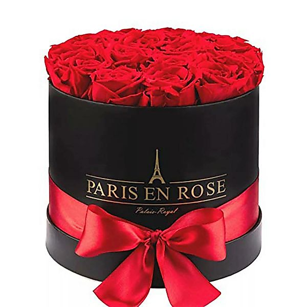 Rosenbox Ø 19 cm Schwarz mit Schleife und 14 Roten Rosen günstig online kaufen