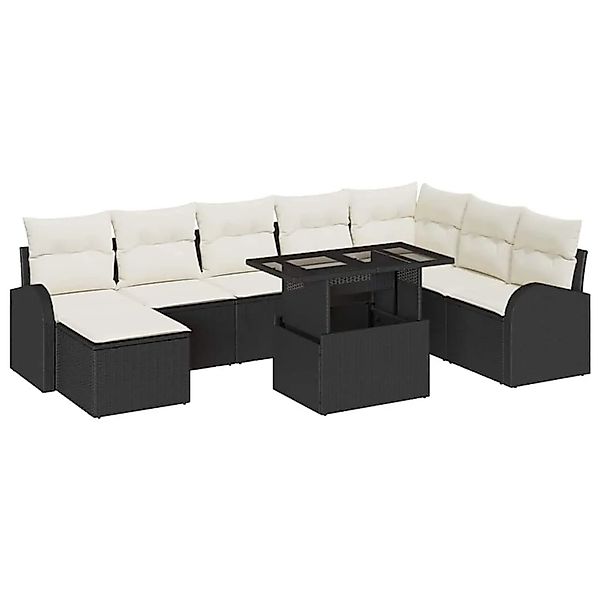 vidaXL Garten-Sofa-Set mit Kissen 9-Tlg Schwarz und Creme 3348693 günstig online kaufen