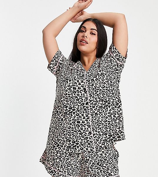 Yours – Kurzes Pyjama-Set mit Leopardenmuster-Mehrfarbig günstig online kaufen