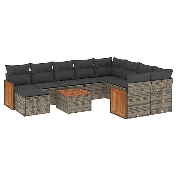 vidaXL 11-tlg Garten-Sofagarnitur mit Kissen Grau Poly Rattan Modell 78 günstig online kaufen