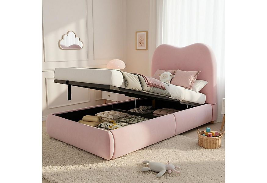 Flieks Polsterbett, Hydraulisches Stauraumbett Kinderbett 90x200cm mit Pols günstig online kaufen