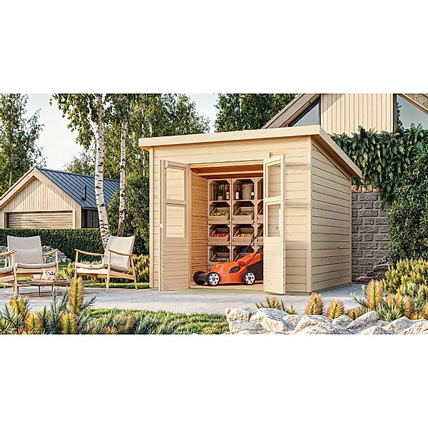 Karibu Holz-Gartenhaus Neuenburg 4 Natur BxT: 238 cm x 240 cm günstig online kaufen