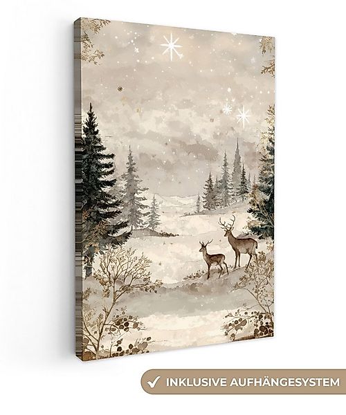 OneMillionCanvasses® Leinwandbild Wald - Hirsche - Winter - Schnee, Fotodru günstig online kaufen