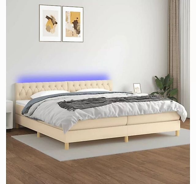 vidaXL Boxspringbett Boxspringbett mit Matratze LED Creme 200x200 cm Stoff günstig online kaufen