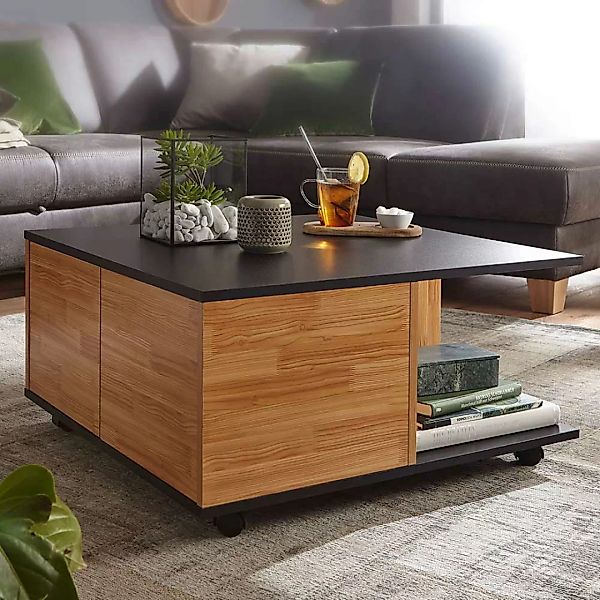 Rollbarer Wohnzimmer Tisch in Anthrazit und Eiche Optik 70 cm breit günstig online kaufen