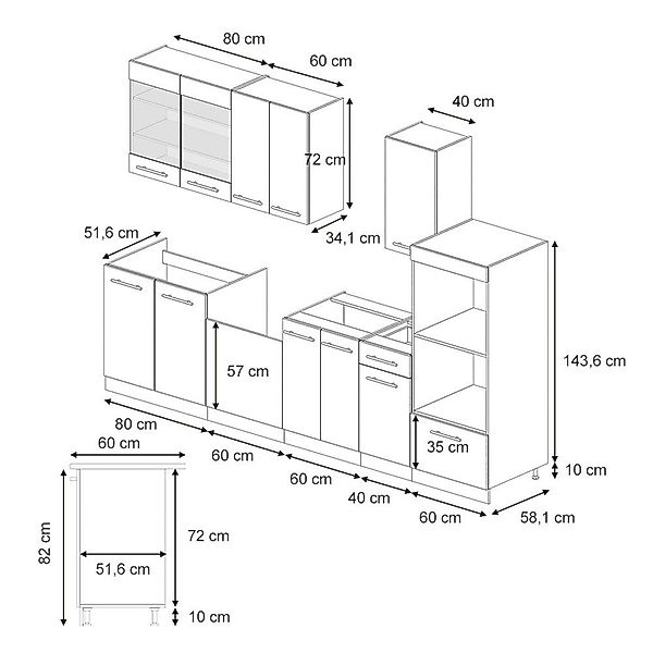 Vicco Küchenzeile Fame-Line, Dunkelgrau/Anthrazit, 300 cm günstig online kaufen