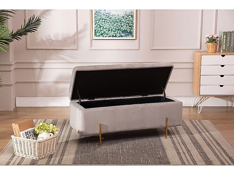 Sitzbank Sitztruhe - Samt - Hellgrau - HERVE günstig online kaufen