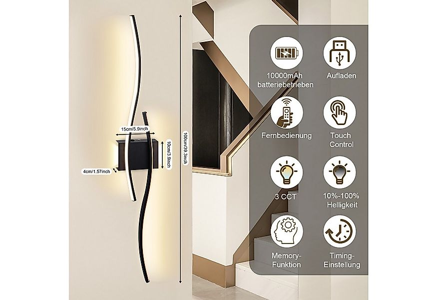 Rosnek Wandleuchte Innen LED Moderne Wandlampe 100cm Lange Schwarz Aluminiu günstig online kaufen