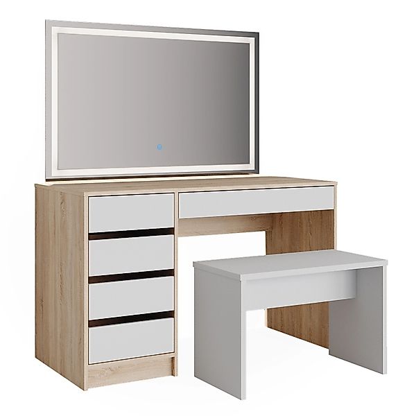 Vicco Schminktisch Sherry Weiß/Sonoma/Sonoma 55 cm mit LED Spiegel und Hock günstig online kaufen