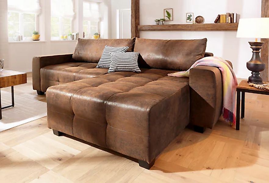 Home affaire Ecksofa »Bella L-Form, B: 254 cm« mit 2 Zierkissen, optional B günstig online kaufen