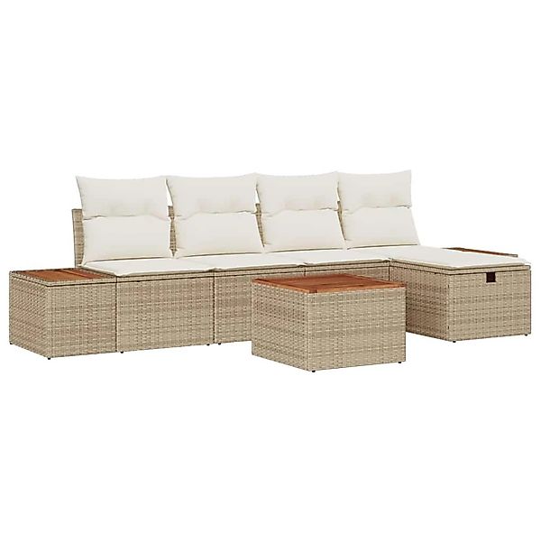 vidaXL Garten-Sofa-Set mit Kissen 6-Tlg Beige Poly Rattan 3359628 günstig online kaufen