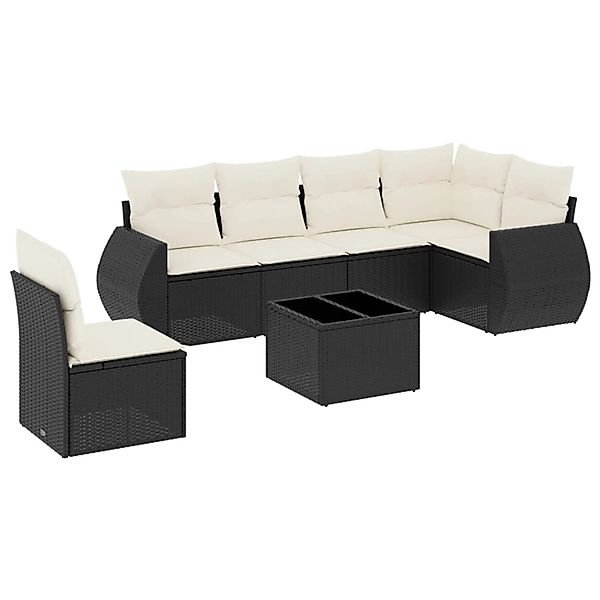 vidaXL 7-Tlg Garten-Sofagarnitur mit Kissen Schwarz Poly Rattan 3221435 günstig online kaufen