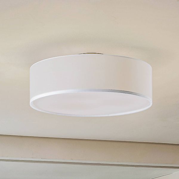 Lindby Deckenleuchte Sebatin, Ø 40 cm, weiß, Stoff, E27 günstig online kaufen