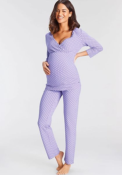 LASCANA Umstandspyjama 2 Stk. tlg., in Wickeloptik mit Pünktchenmuster günstig online kaufen