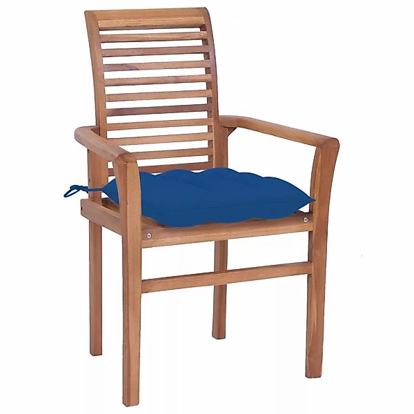Essstühle 2 Stk. Mit Blauen Kissen Massivholz Teak günstig online kaufen