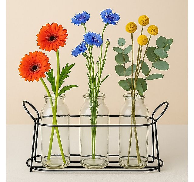 BOLTZE Tischvase Flaschenvasen Set, 3-teilig mit Metallhalter 33 cm Dekovas günstig online kaufen