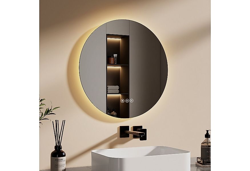 EMKE Badspiegel Antibeschlage 3 Lichtfarben Rund mit Beleuchtung Rahmenlos günstig online kaufen