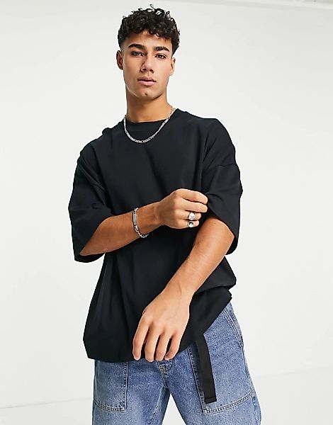 Topman – Extrem übergroßes, hochwertiges T-Shirt in Schwarz günstig online kaufen