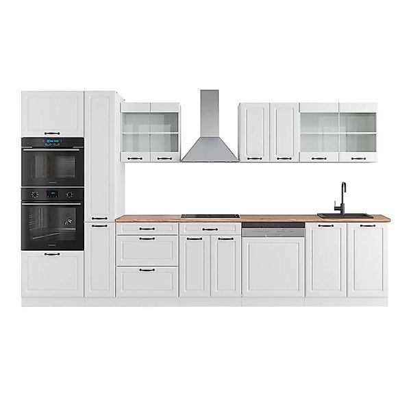 Vicco R-Line Küchenzeile Weiß Landhaus/Weiß 350 cm mit HochschrankAP Eiche günstig online kaufen