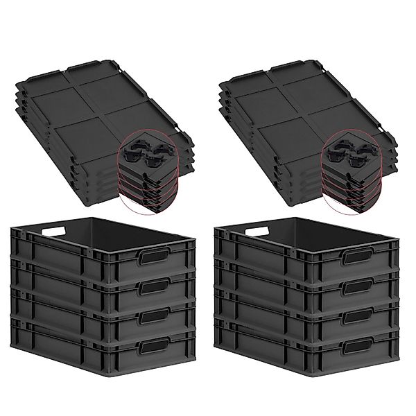 PROREGAL SuperSparSet 8x Eurobox Nextgen Grip Mit Auflagedeckel Und Schwarz günstig online kaufen