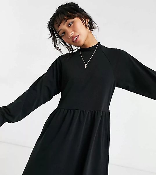 New Look Petite – Hochgeschlossenes Sweatshirt-Kleid in Schwarz mit weiten günstig online kaufen