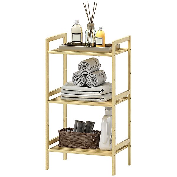 HOMCOM Badezimmerregal mit 3 Ebenen, Bambusregal, 3 verstellbare Regale in günstig online kaufen