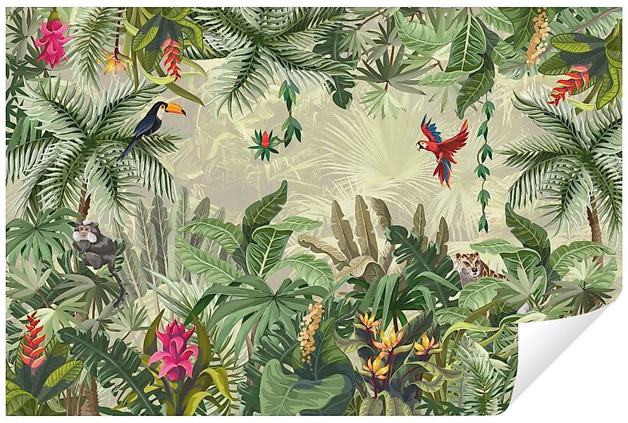 Wallarena Fototapete Dschungel Vögel Modern Pflanzen 3D Blumen Wohnzimmer S günstig online kaufen