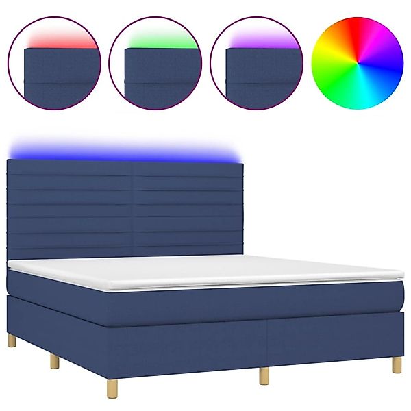 vidaXL Boxspringbett mit Matratze & LED Blau 160x200 cm Stoff 3135531 günstig online kaufen