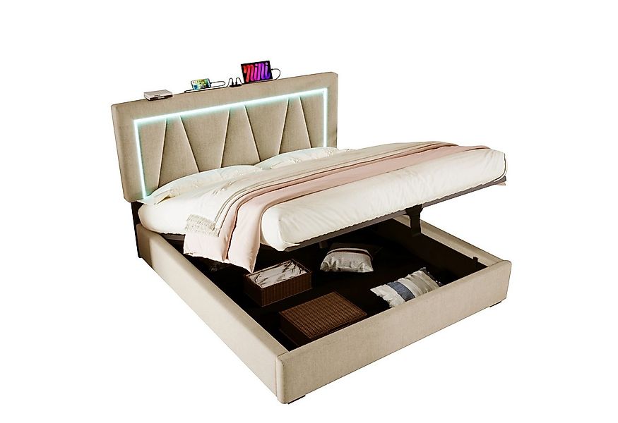 Flieks Polsterbett, LED Doppelbett Stauraumbett + USB/Typ-C Ladefunktion 16 günstig online kaufen