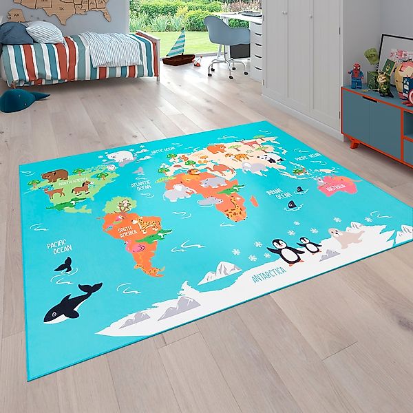 Paco Home Kinderteppich "Bino 564" rechteckig 4 mm Höhe Kurzflor, Motiv Wel günstig online kaufen