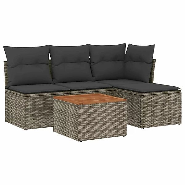vidaXL 5-Tlg Garten-Sofagarnitur mit Kissen Grau Poly Rattan 3255927 günstig online kaufen