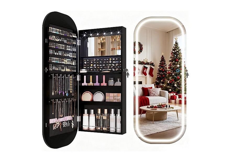 LVSOMT Schmuckschrank LED Oval Schmuckschrank mit 3 Farben Licht und Spiege günstig online kaufen