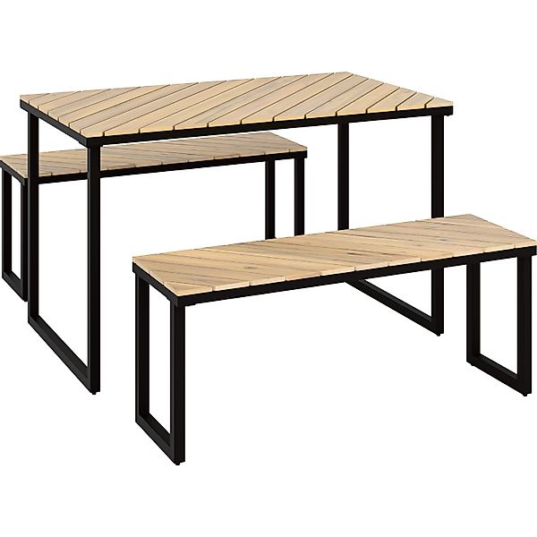 Esstischgruppe Brookfield 3-teilig Stahl FSC® Akazienholz günstig online kaufen