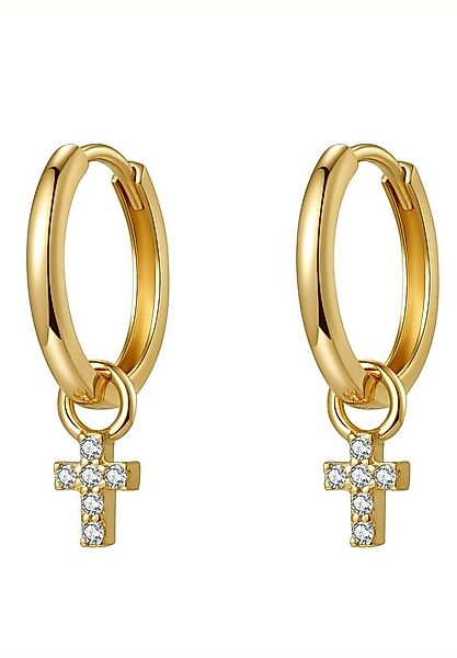 Dear Me Paar Creolen Damen 14K Massivgold, Kreuz Ohrringe Zirkonia hängend, günstig online kaufen
