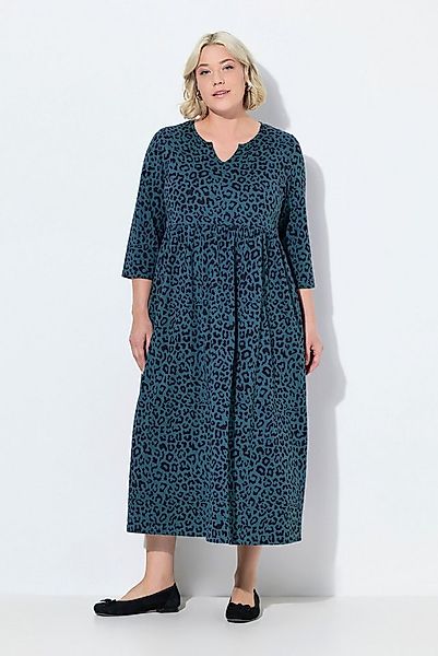 Ulla Popken Maxikleid Jerseykleid A-Linie Tunika-Ausschnitt 3/4-Arm günstig online kaufen