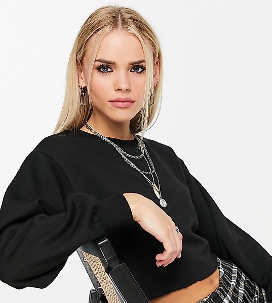 Topshop Petite – Kurz geschnittenes Sweatshirt in Schwarz günstig online kaufen