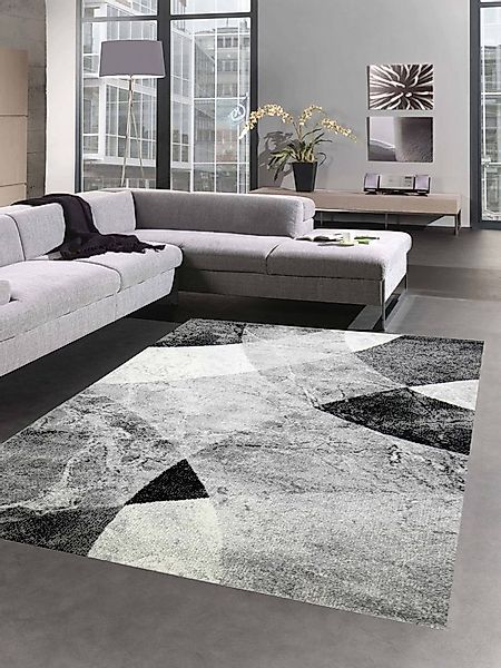 Carpetia Teppich Wohnzimmer Teppich Rauten Design grau schwarz - pflegeleic günstig online kaufen