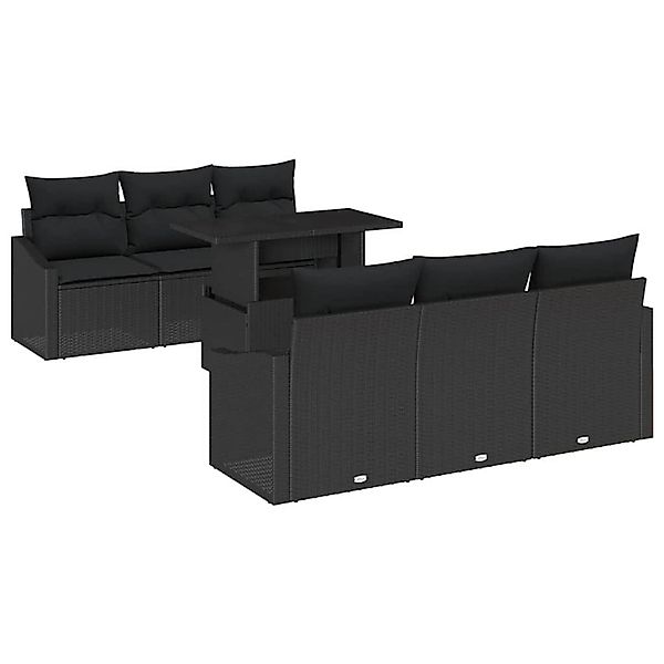 vidaXL 7-Teiliges Garten-Sofa-Set mit Kissen aus Schwarzem Poly Rattan 3357 günstig online kaufen