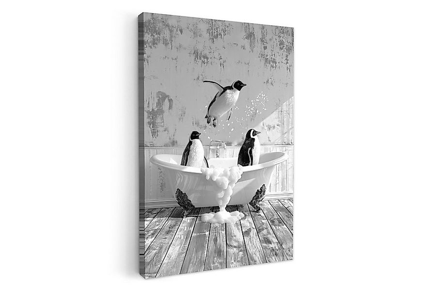 OneMillionCanvasses® Leinwandbild Pinguine - Vintage - Tiere - Schwarz - We günstig online kaufen