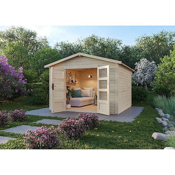Karibu Holz-Gartenhaus Tessin 2 Natur 300 x 300 cm inkl. Boden günstig online kaufen
