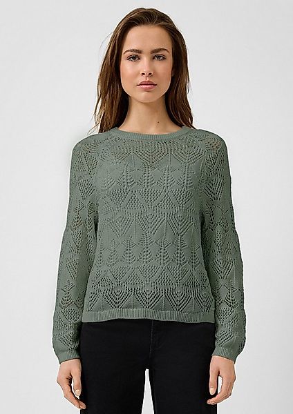 QS Longpullover Strickpullover Baumwollpullover mit Ajourmuster günstig online kaufen